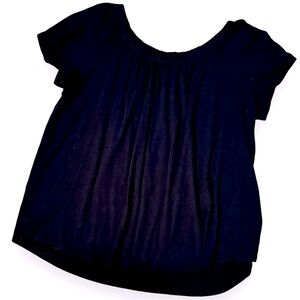 SOUTHCOTT Elastic Neck Flowy Top Cap Short Sleeve Tee Bamboo Cotton T-shirt BLK